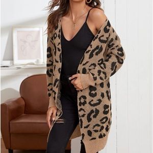 Shein Open Front Leopard Cardigan